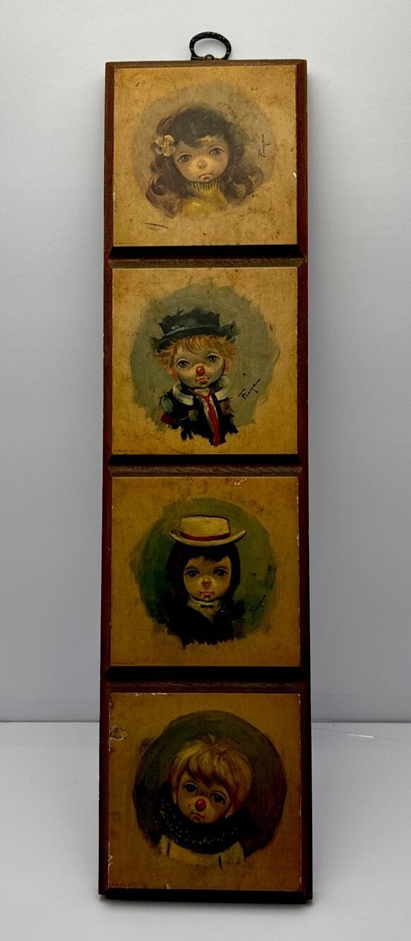 Oz Franca Vintage 60s Big Eye Kids Wooden Wall Accessory